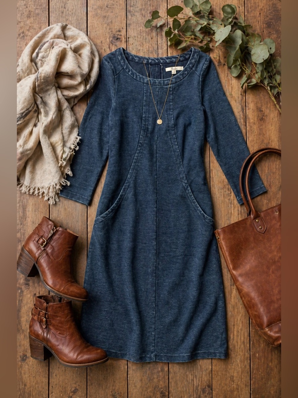 Boden Indigo Knit Shift Dress | Pockets | 3/4 Sleeve | Size 8R